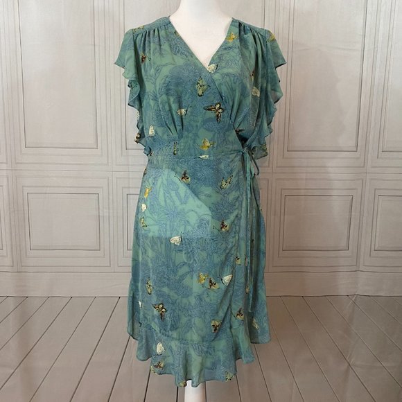Anthropologie Tops - ANTHRO Osuna Blue Butterfly Wrap Tunic Shirt Sz M